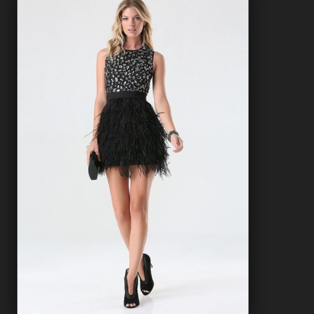 BEBE black feather skirt